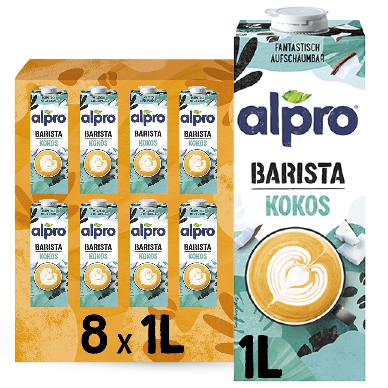 Alpro Barista Haferdrink – Zum Aufschäumen – Vegan und milchfrei – Von Natur aus lactosefrei – Rich an Ballaststoffen, Calcium und Vitaminen – 8 x 1 L – Haltbar