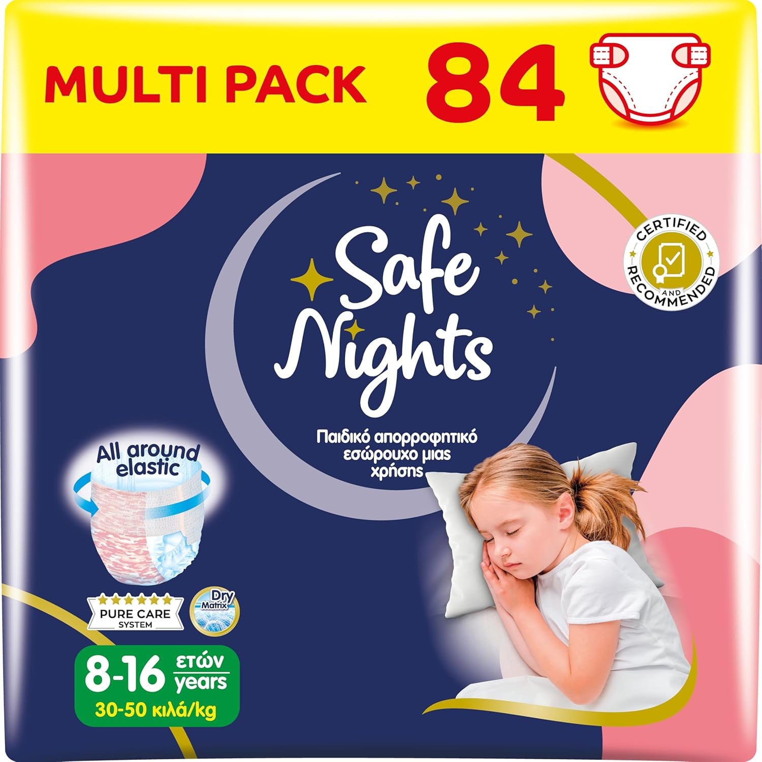 Safe Nights Girl, Indumenti da notte assorbenti per ragazze 8-16 anni (30-50 kg), confezione da 14