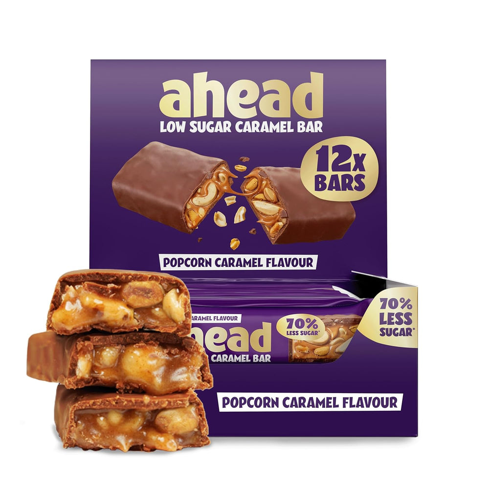 Tavolette di cioccolato al caramello e nocciole avanti | 12 tavolette di cioccolato x 35 g senza zuccheri aggiunti | 1,9 g di zucchero per barretta | Gusto croccante di nocciola e caramello | Dolci a basso contenuto di carboidrati | Niente olio di palma