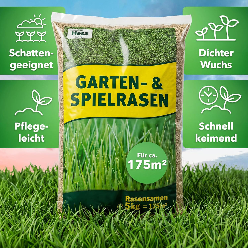 Hesa Gartenrasen Universal, 5 Kg Für Ca 175 M², Qualitäts-Rasensamen Für Hausgärten Und Restflächen, Pflegeleicht Und Schnellkeimend