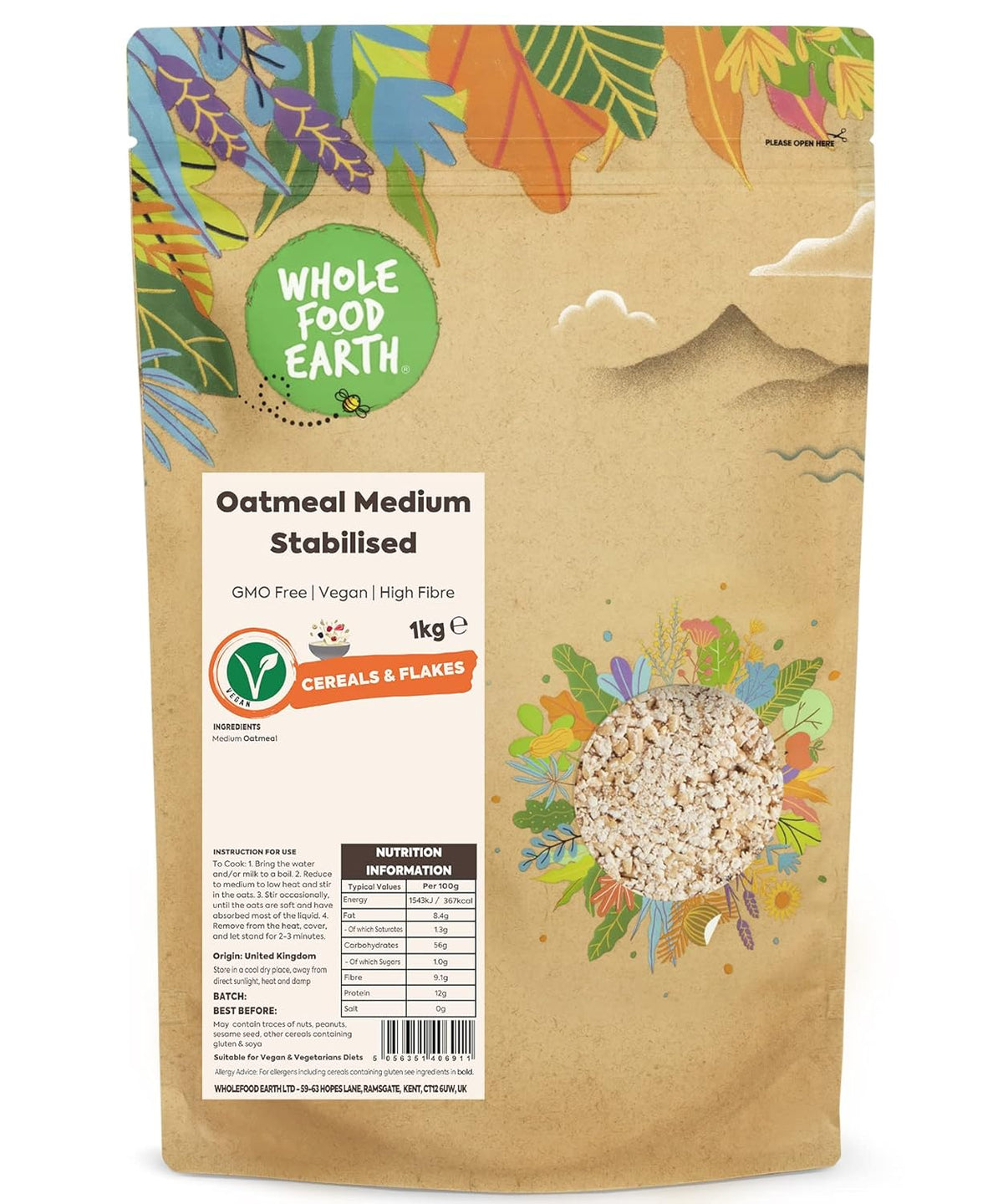 Wholefood Earth Farina d'avena Pinhead grossolana stabilizzata 3 kg | Non OGM | Ricco di fibre