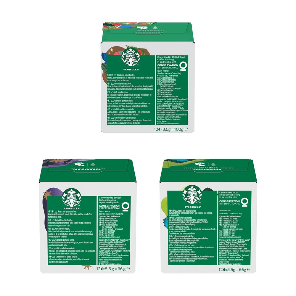 STARBUCKS Probierset, Espresso-Varianten by Nescafé Dolce Gusto Kaffeekapseln 6 x 12 (72 Kapseln) - Exklusiv bei Amazon