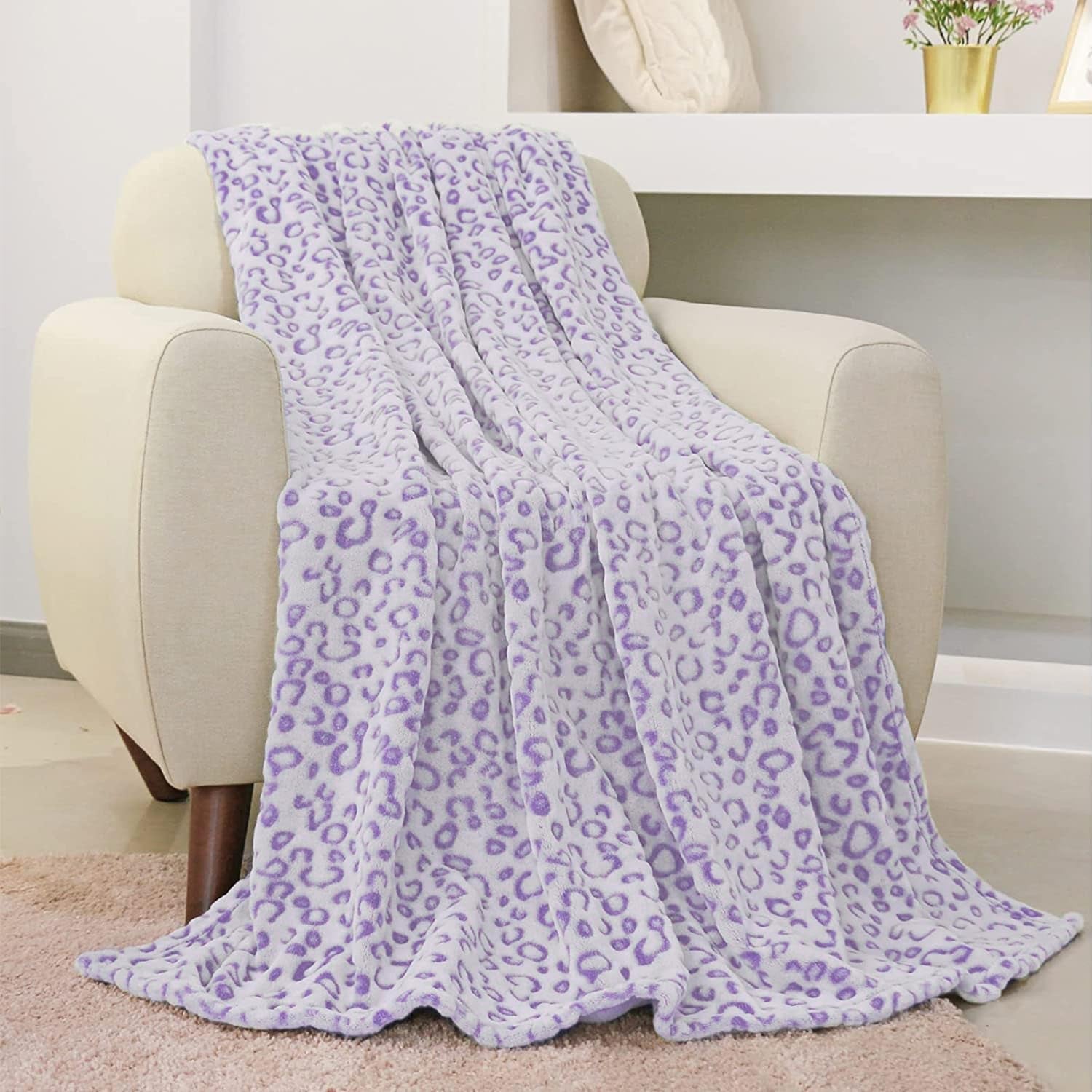 FY FIBER HOUSE plaid in pile flanella, coperta in microfibra con stampa ghepardo 3D, 228 X 274 cm, viola Piumini e trapunte Naty Shop
