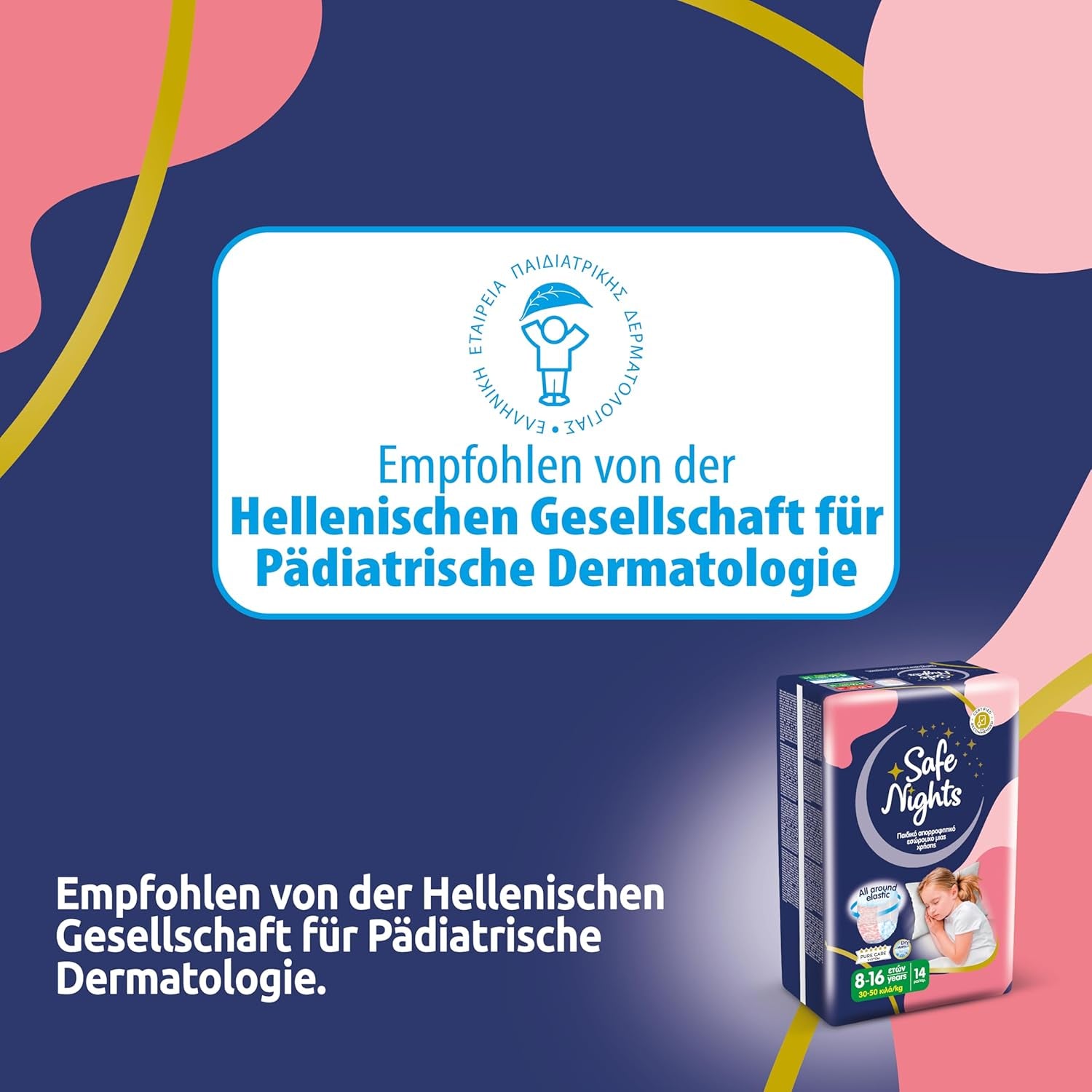 Safe Nights Girl, Indumenti da notte assorbenti per ragazze 8-16 anni (30-50 kg), confezione da 14