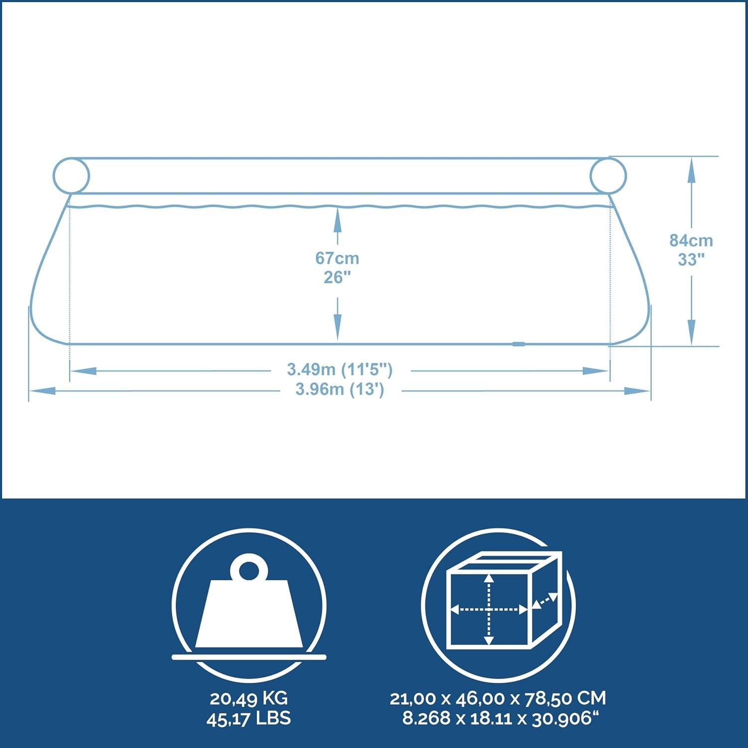 Set piscină supraterană Bestway Fast Set cu pompă de filtrare, Ø 396 x 84 cm, 7.340 litri, material TriTech cu 3 straturi, design grafic cu linii, autoasamblare, pompă de filtrare, cartuș de filtrare, plasture de reparare