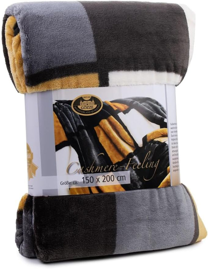 Gözze - Coperta morbida e confortevole, sensazione cashmere, peso tessuto pesante 500 G/M², Antigua, 150 X 200 Cm - Senape/Nero/Bianco Letti e coperte Besuche den Gözze-Store