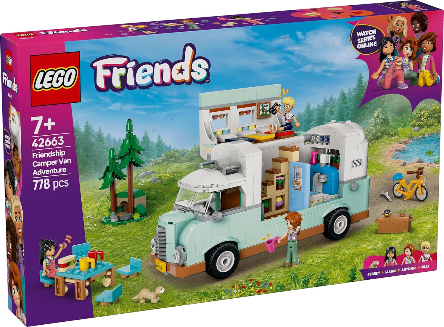 Carovana LEGO Friends, set da costruzione di gioco di ruolo con roulotte giocattolo, regalo per ragazze dai 7 anni in su, set di gioco creativo con 3 minifigure e figura dell'animale furetto 42663 Set da costruzione Besuche den LEGO-Store