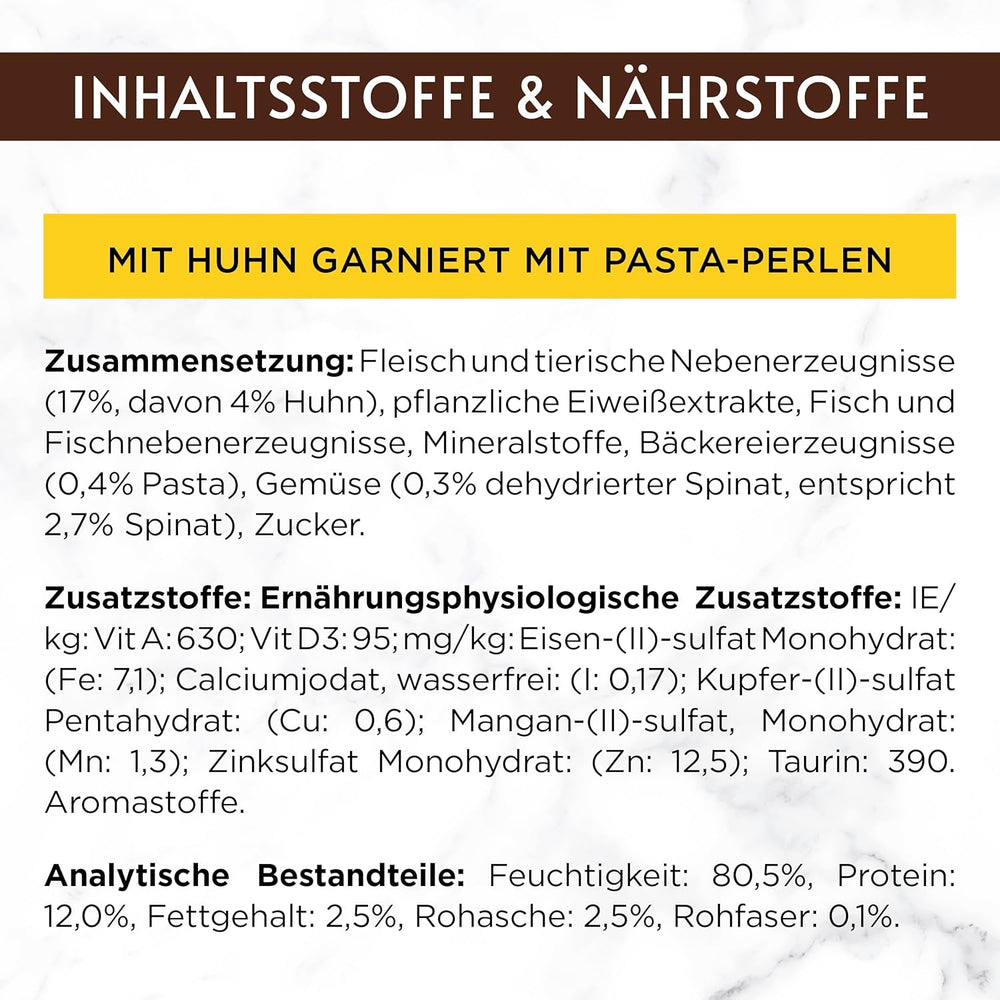 Hrană umedă pentru pisici Gourmet A la Carte cu pui, spanac și perle de paste, pachet de 26 (26 x 85g)