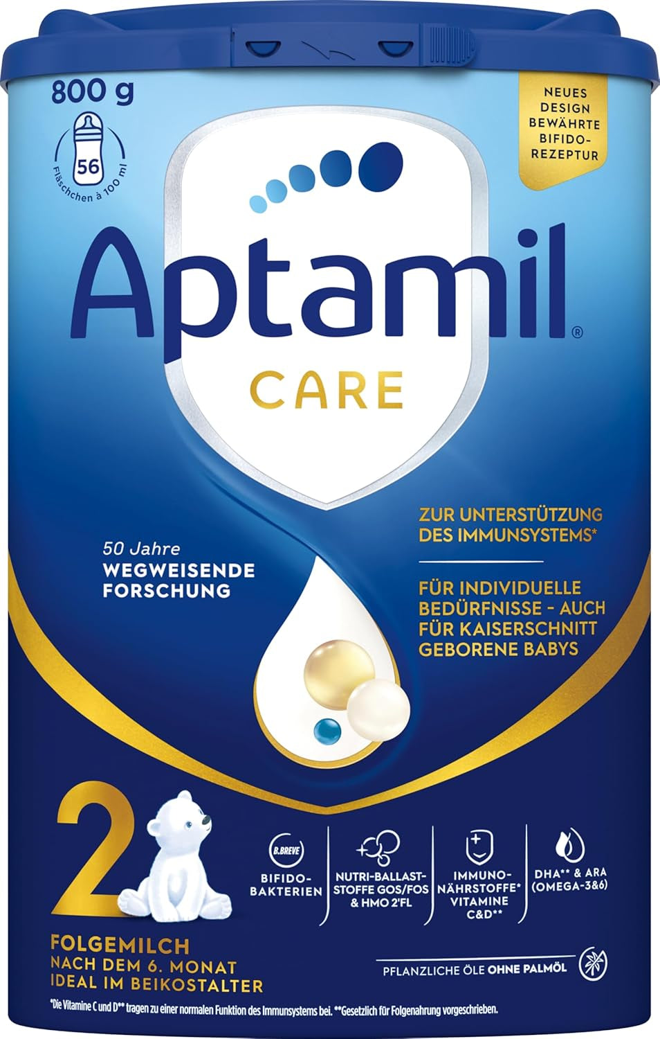 Aptamil Care 2 – Adatto anche per bambini nati con taglio cesareo – 1 x 800 g