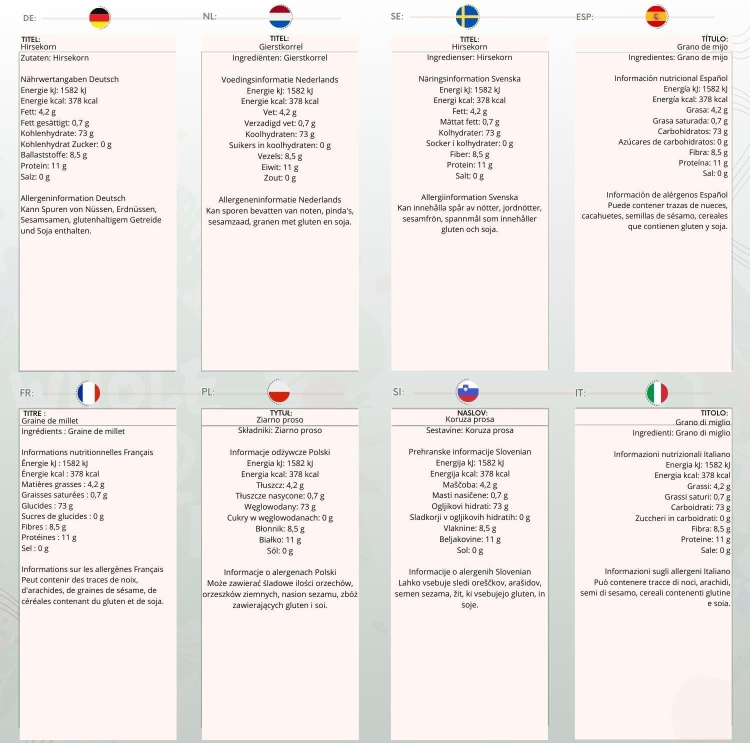 Miglio integrale terrestre - non OGM - naturale - vegano - senza latticini - senza zuccheri aggiunti - 1 kg