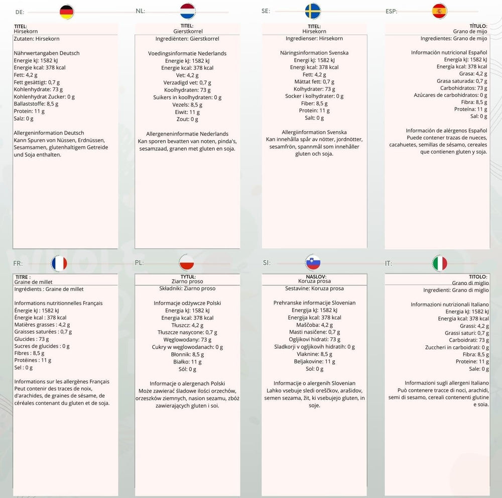 Miglio integrale terrestre - non OGM - naturale - vegano - senza latticini - senza zuccheri aggiunti - 1 kg