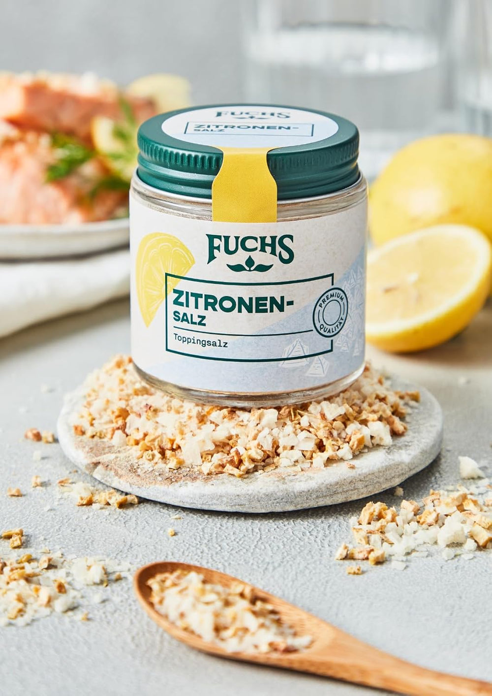 Fuchs Gewürze - Citronensalz | Toppingsalz mit Pyramidenflocken & Zitrone | Verfeinerung croccante per pesce e gemme | Sale al limone in qualità Premium | 60 g nel wiederverschließbaren Gewürzglas