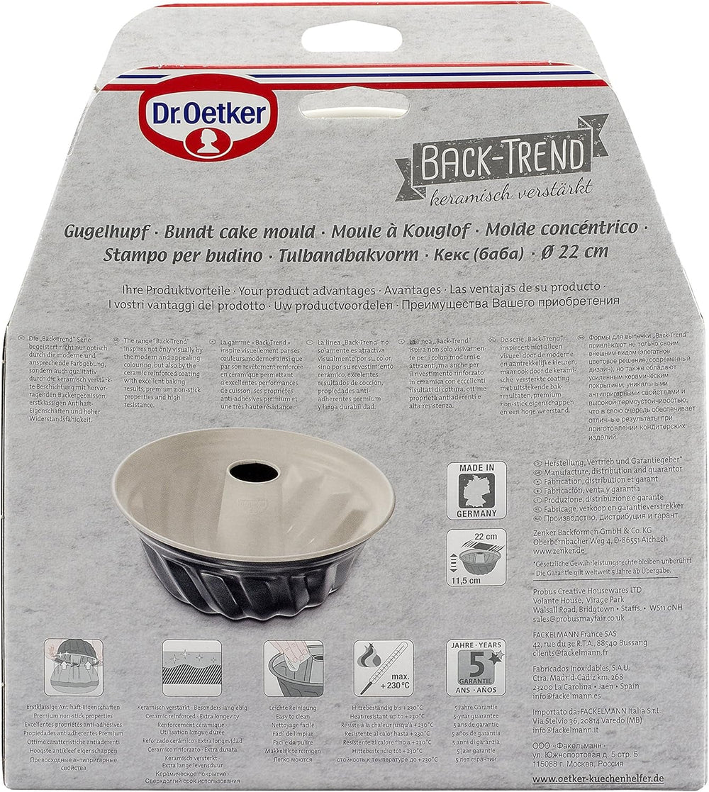 Dr. Oetker Gugelhupfform Ø 22 Cm BACK-TREND, Backform Für Gugelhupf, Runde Bundform Aus Stahl Mit Keramisch Verstärkter Antihaft-Beschichtung (Farbe: Creme/Anthrazit), Menge: 1 Stück Stampi e vassoi per cuocere Naty Shop