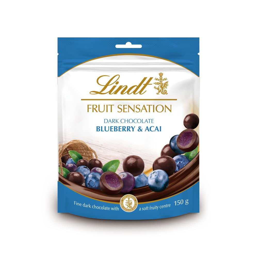 Lindt Chocolate Sensation Frutta Mirtillo e Acai | 150 g| Sfera di cioccolato fondente con raffinato ripieno di frutta a base di mela | Regalo di cioccolato | Regalo di cioccolato