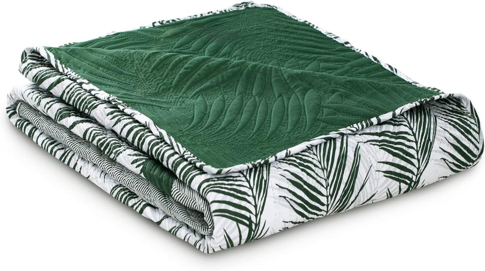 Ameliahome Copriletto Copriletto 170X210 Cm Double Face Copriletto Di Facile Cura Motivo Vegetale Verde Bianco Tropicale Bonaire Letti e coperte Besuche den AmeliaHome-Store
