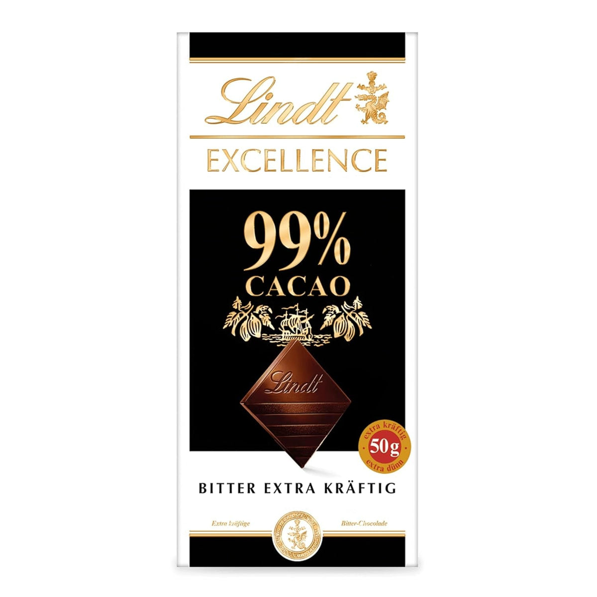 Lindt EXCELLENCE 99% Kakao - Edelbitter-Cioccolato | 50 G Tafel | Extra Kräftige Cioccolato Amaro | Intensificatore Kakao-Geschmack | Cioccolato Fondente | Schokolade vegano | Titolo predefinito di Schokoladengeschenk Naty Shop