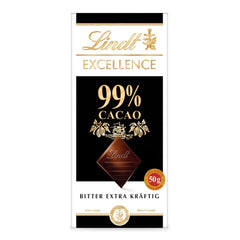 Lindt EXCELLENCE 99% Kakao - Edelbitter-Cioccolato | 50 G Tafel | Extra Kräftige Cioccolato Amaro | Intensificatore Kakao-Geschmack | Cioccolato Fondente | Schokolade vegano | Titolo predefinito di Schokoladengeschenk Naty Shop