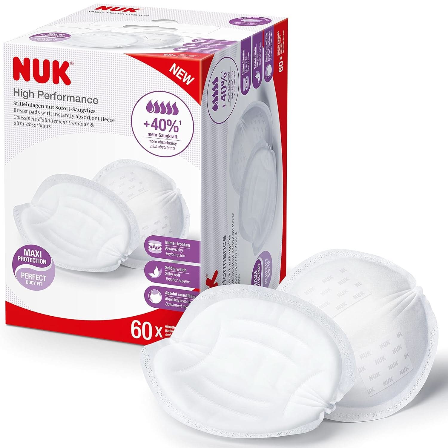 NUK High-Performance Einweg-Stilleinlagen Mit Sofort-Saugvlies | Einlagen Zum Stillen | Einzelverpackung | +40% in più di potenza di aspirazione | 60 Stück Alimenti per l'infanzia e Accessori per l'allattamento Naty Shop 60 Stück High Performance
