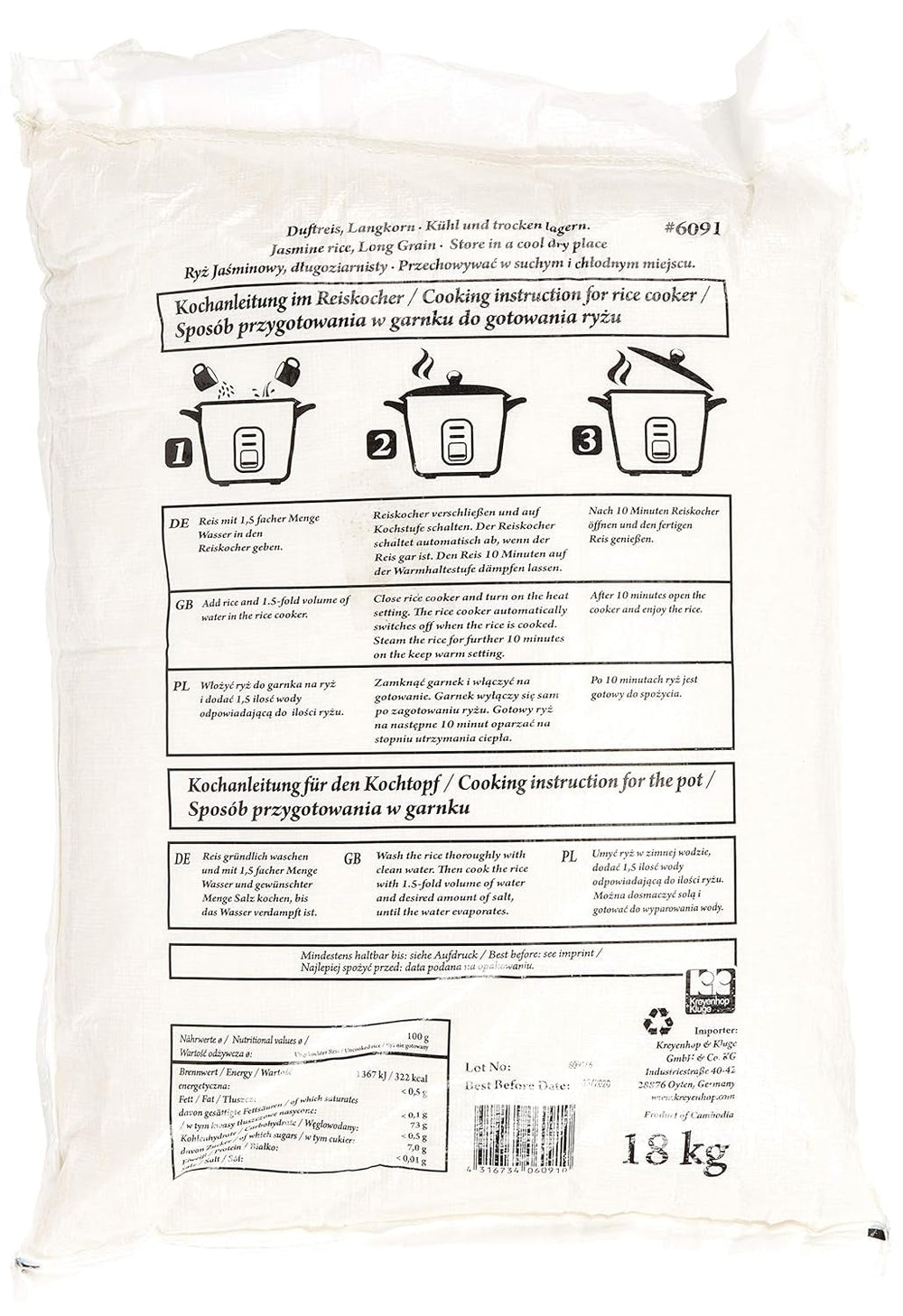 Orez parfumat/orez iasomie, bob lung, calitate AAA, 1 pachet (1 x 18 kg)
