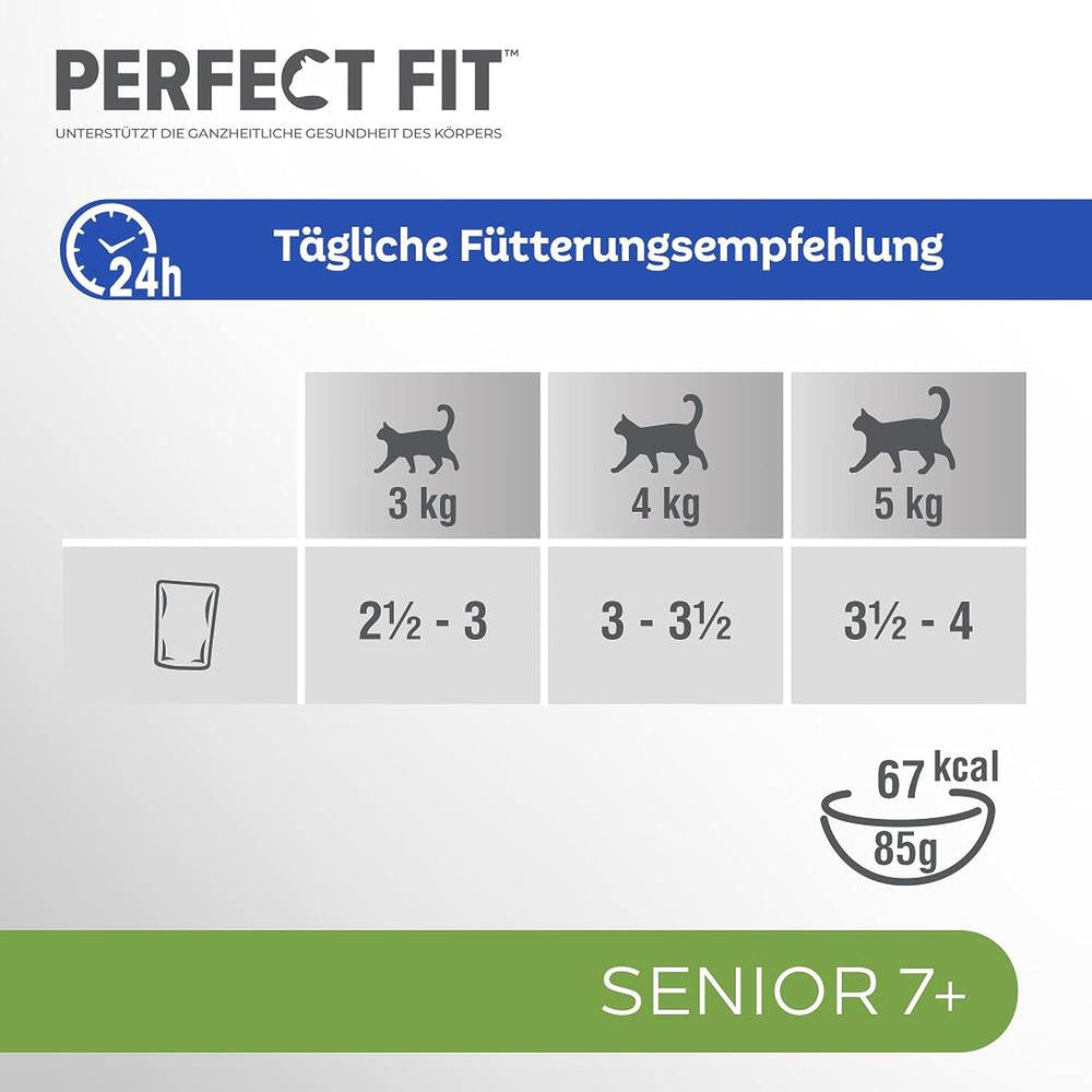 Pliculețe cu porții pentru pisici PERFECT FIT™ Senior cu curcan și morcovi, 12 x 85 g