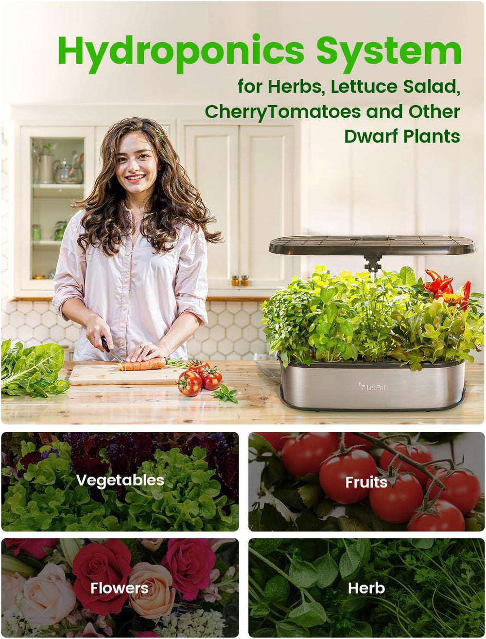 LPH-SE Sistema di Coltivazione Idroponica WiFi, Kit da Giardino Intelligente per Erbe da Interno da 12 Vasi, Giardino Interno con Luce di Coltivazione a LED da 24 W, Serbatoio dell'Acqua da 5,5 Litri, Sistema di Pompaggio, Timer Automatico