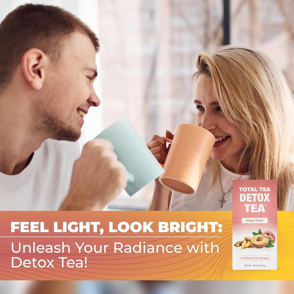 Total Tea Zero Cofeină Ceai Detox - Complet natural - Ceai din plante pentru curățare delicată, susține regenerarea ficatului, detoxifierea organismului, cura de detoxifiere - 25 pliculețe de ceai Ghimbir-piersică