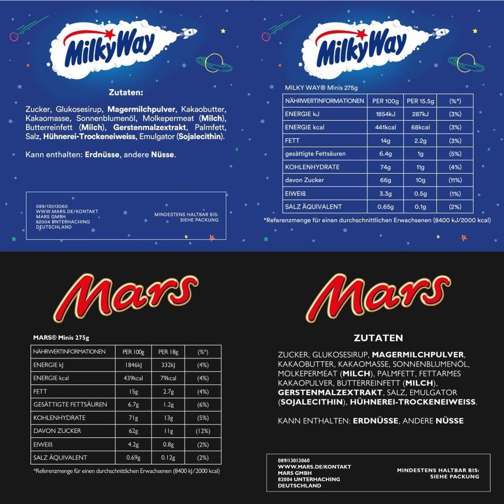 Confezione sfusa di mini cioccolato misto, 20 mini snack al cioccolato (Mars, Snickers, Bounty, Twix, Milky Way), come caramelle, regalo di cioccolato, scatola di caramelle, 400 g