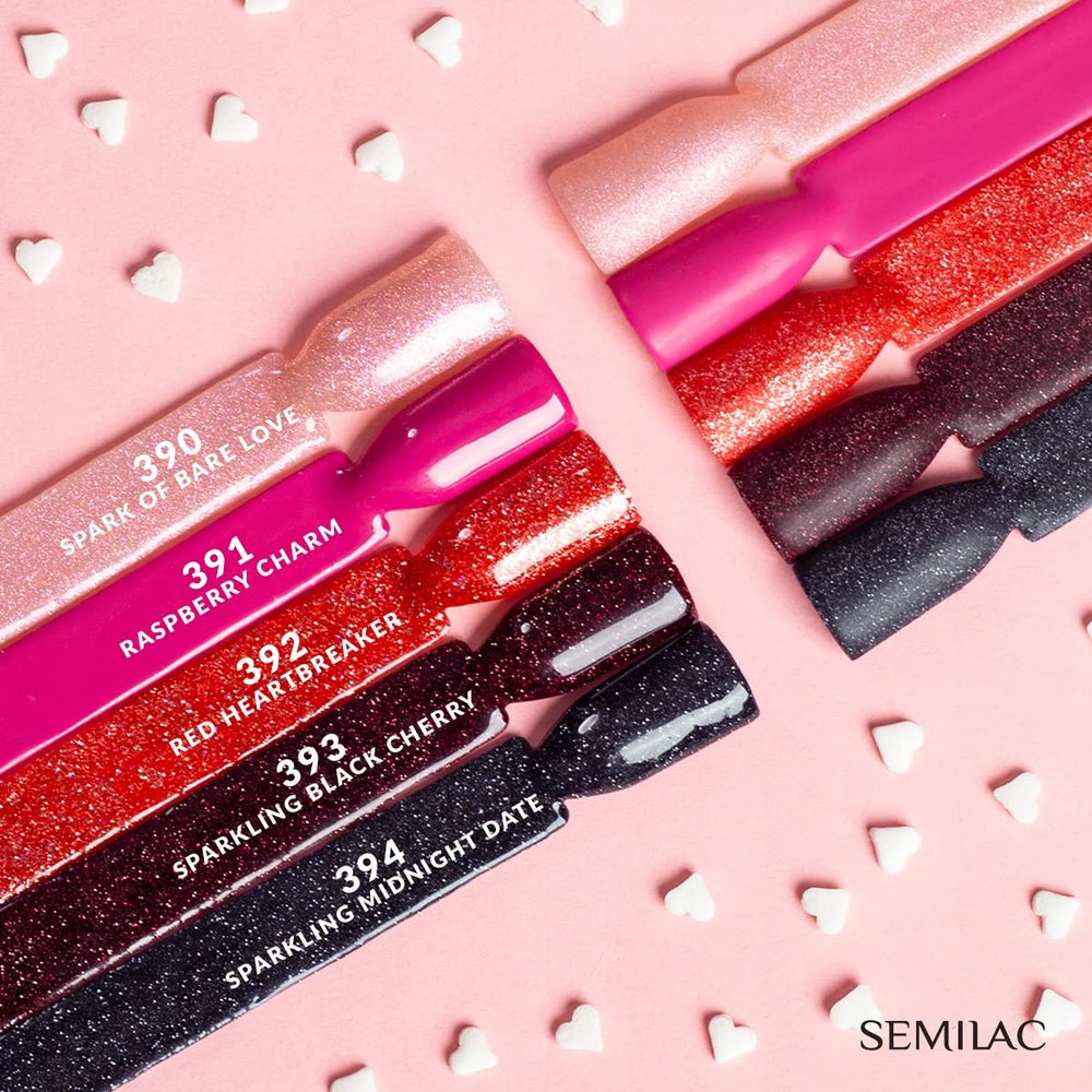 Smalto UV Semilac 394 Sparkling Midnight Date 7 ml - Cielo notturno scuro con effetto glitter - Collezione Love Is In The Nails