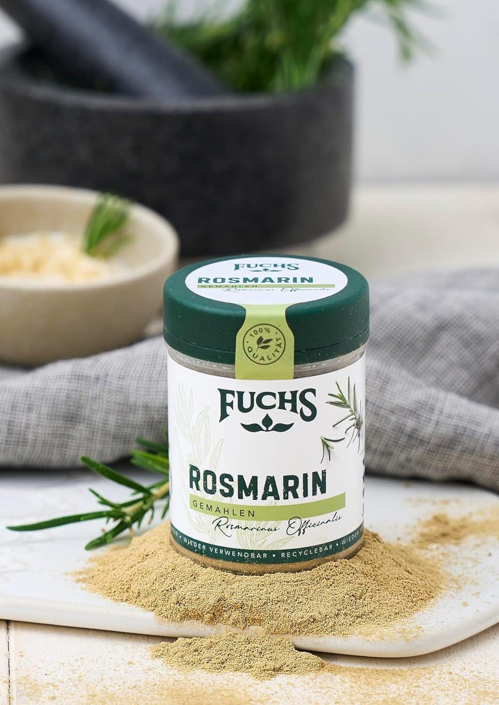 Fuchs Gewürze - Rosmarin gemahlen - zum Würzen von Fisch, Fleisch und Gemüse - ingredienti naturali - 30 g in wiederverwendbarer, recyclebarer Dose