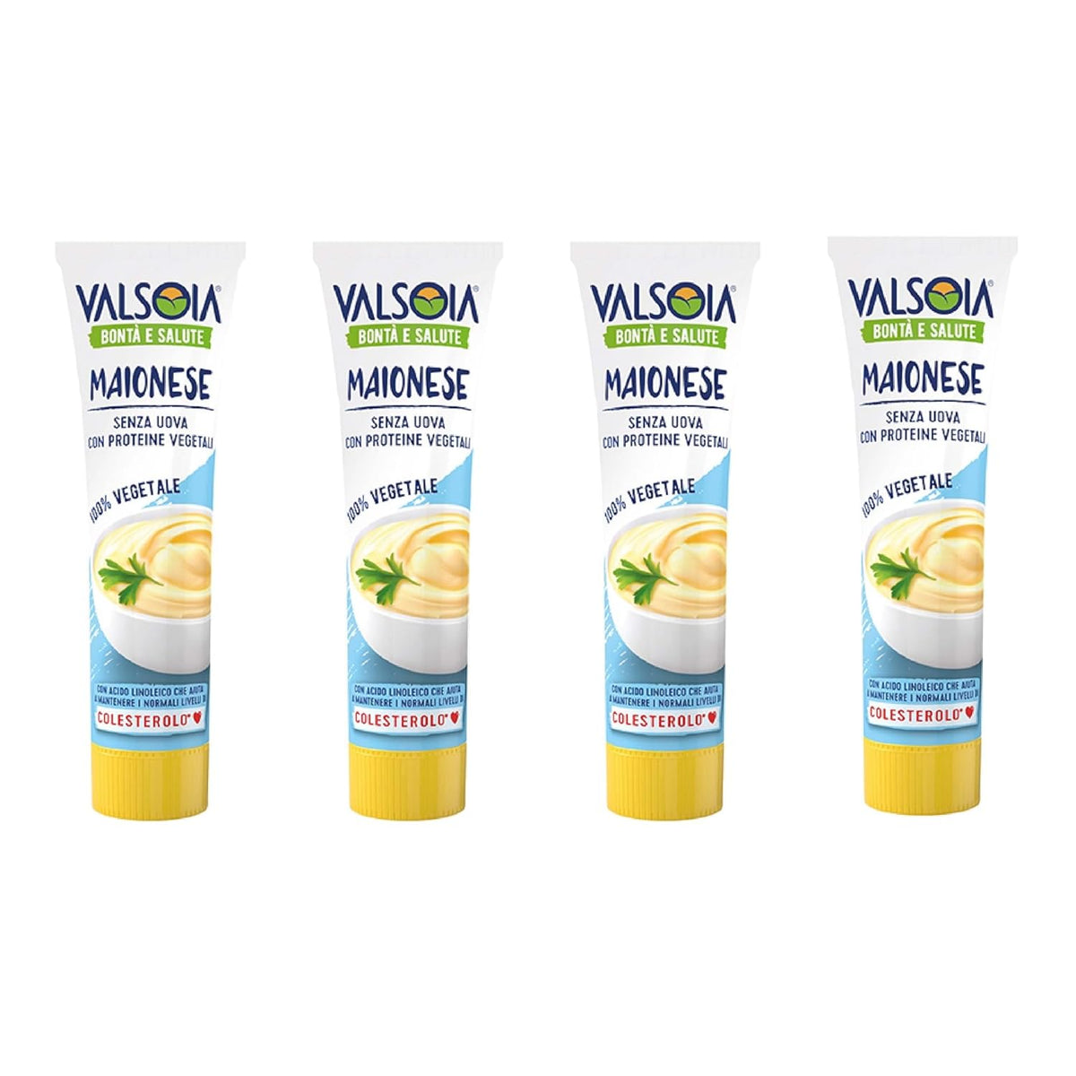 Maionese a base vegetale di soia senza uova, ideale per vegani e vegetariani, versatile in cucina, 4 x 150 ml