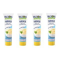 Maionese a base vegetale di soia senza uova, ideale per vegani e vegetariani, versatile in cucina, 4 x 150 ml