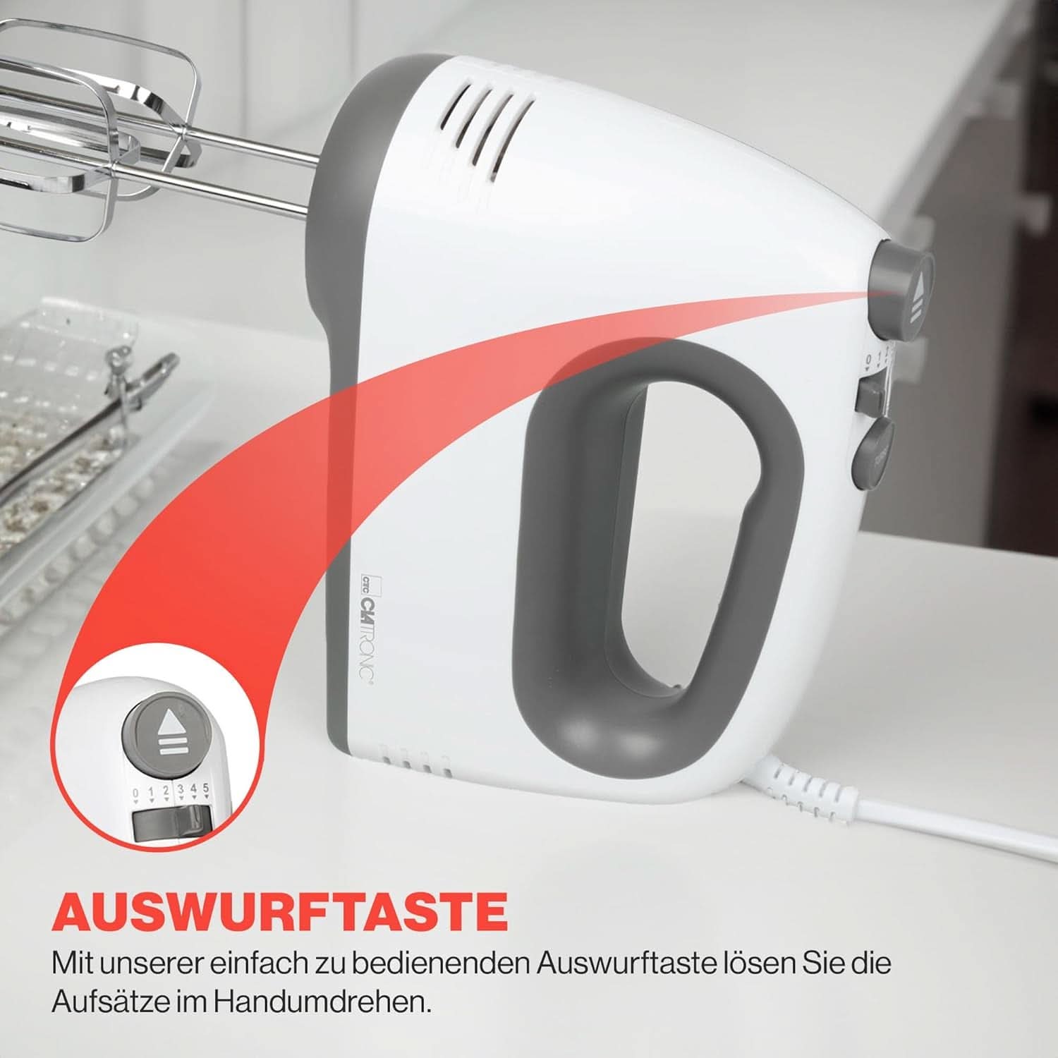 Mixer Clatronic | Motore Kraftvoller da 400 Watt | Sbattitore manuale | Turbostufe & 5 Geschwindigkeitsstufen | Sbattitore manuale | Spülmaschinengeeignete Edelstahlquirle Und -Knethaken | HM 3775 Cucina Naty Shop