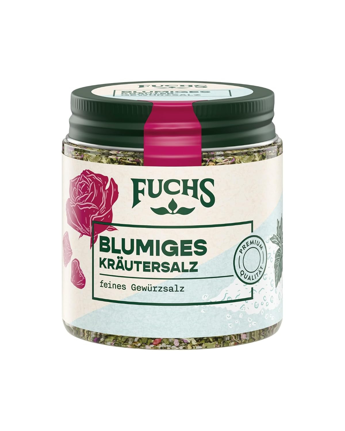Fuchs Gewürze - Blumiges Kräutersalz | Gewürzsalz mit Rosenblütenblättern, Minze & Salz | Verfeinert Gemüse und Pasta-Gerichte | 45 g nel wiederverschließbaren Gewürzglas
