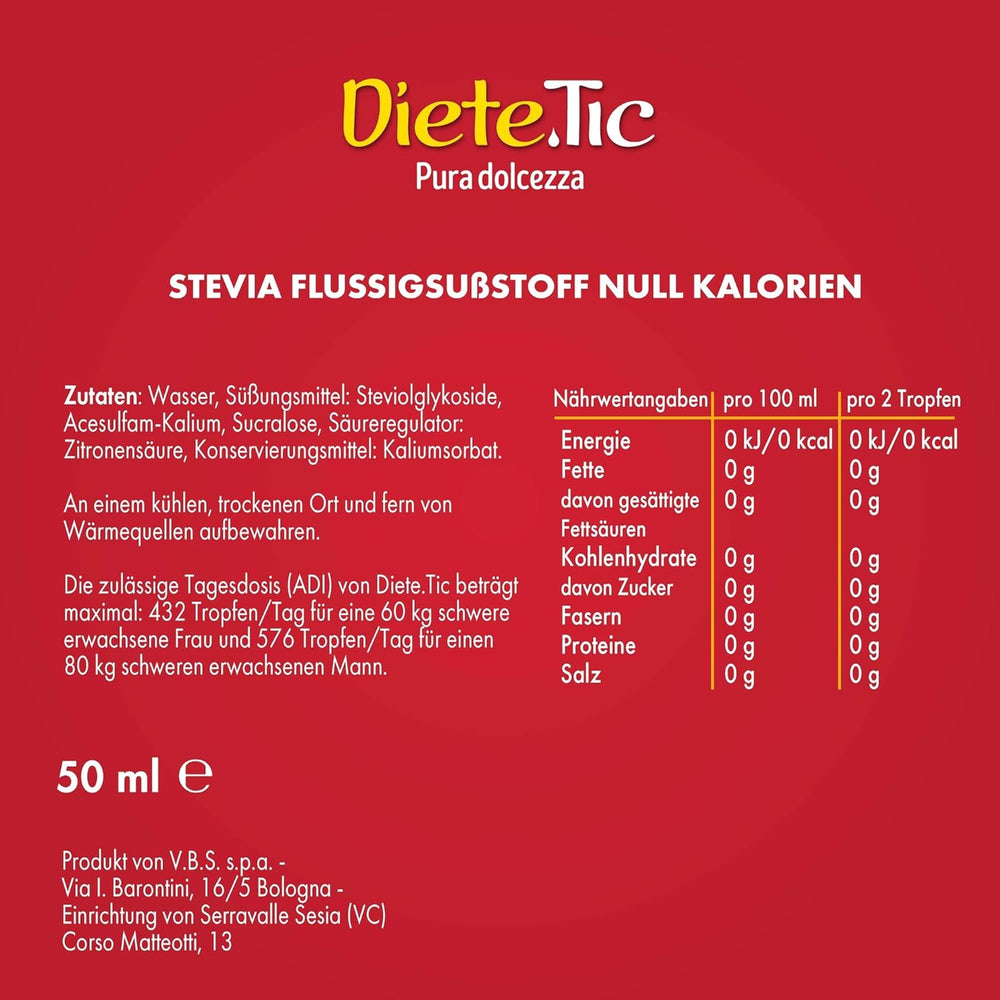 Diete.Tic Dolcificante Liquido con Stevia, Zero Calorie, Pratica Confezione da 3 x 50ml (1000 Gocce), Senza Glutine, Senza Conservanti, Ottimo per Dolcificare Bevande, Yogurt e Macedonie