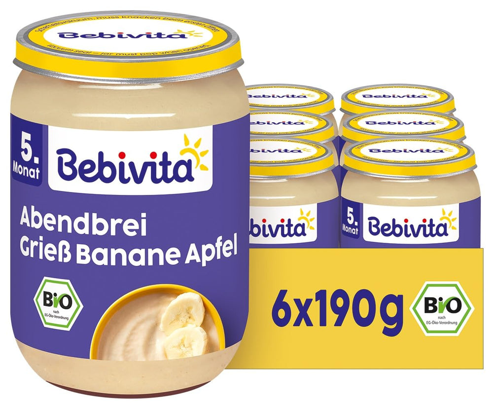 Porridge serale di semolino, banane e mele, confezione da 6 pezzi da 190 g (6x190 g)