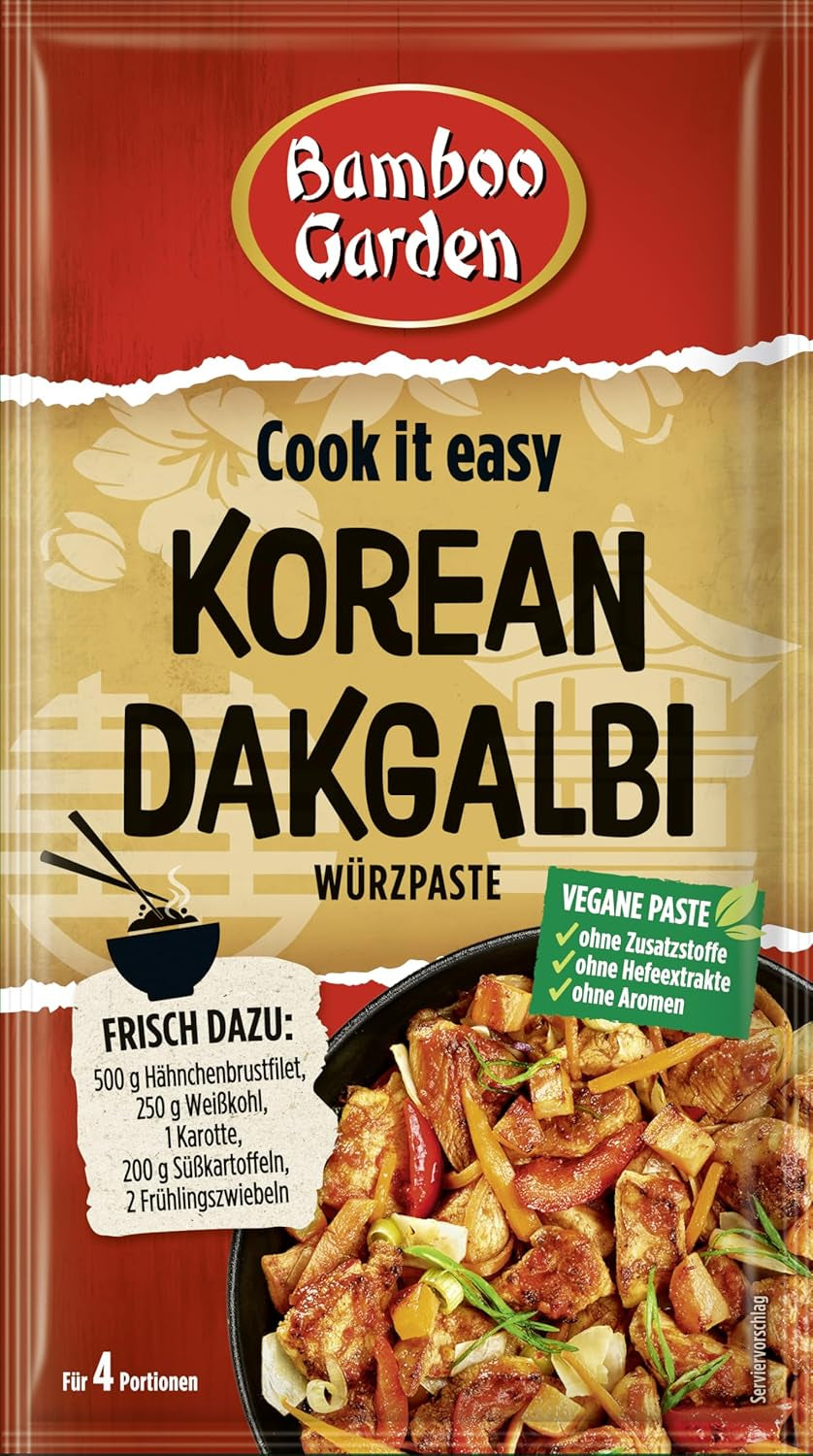 Bamboo Garden - Dakgalbi Würzpaste coreano | Zum Marinieren von Hühnchen, Gemüse und Tofu | Per 4 porzioni | Ingredienti vegani e naturali | 50 g in busta