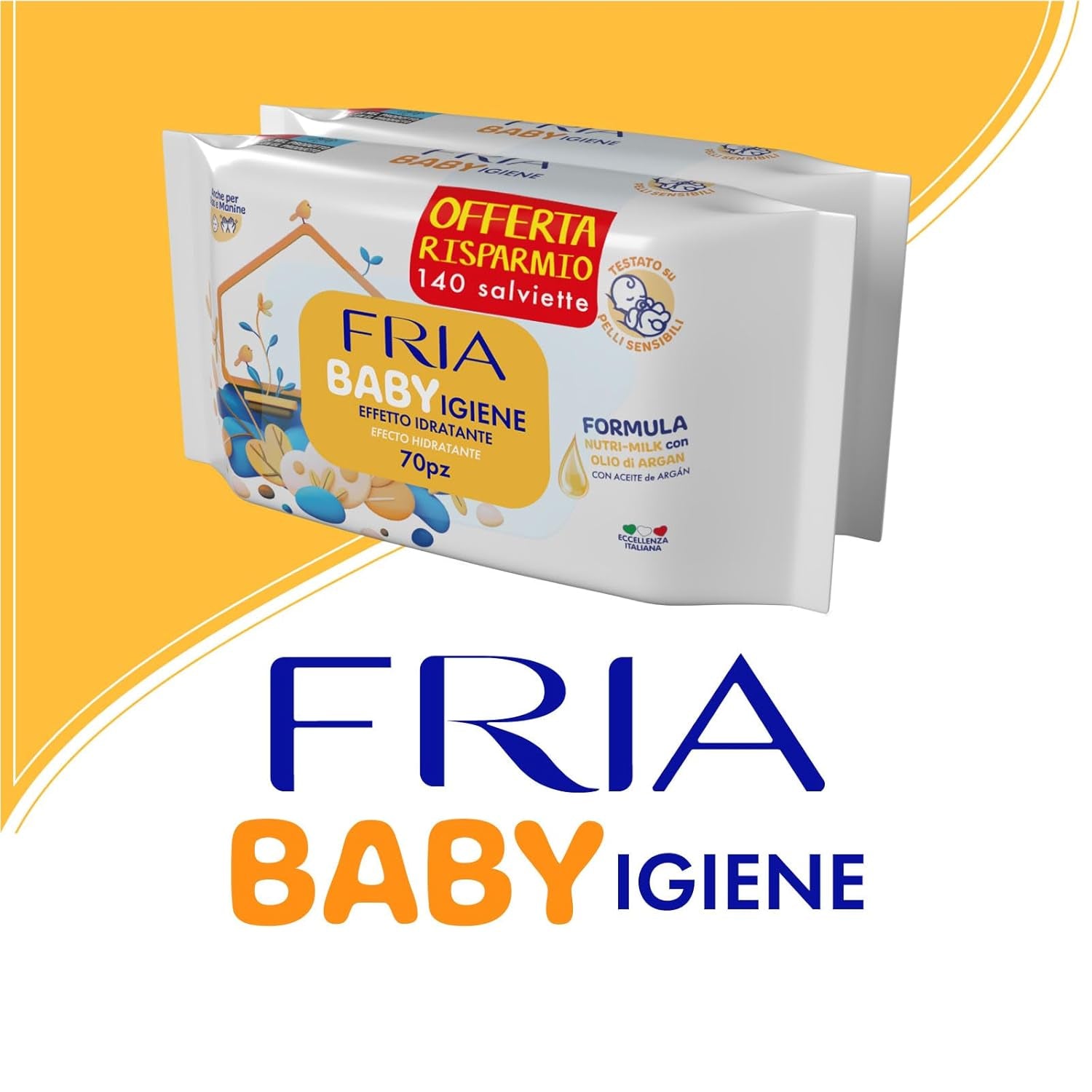 Salviette umidificate, confezione da 2 (144 salviette)