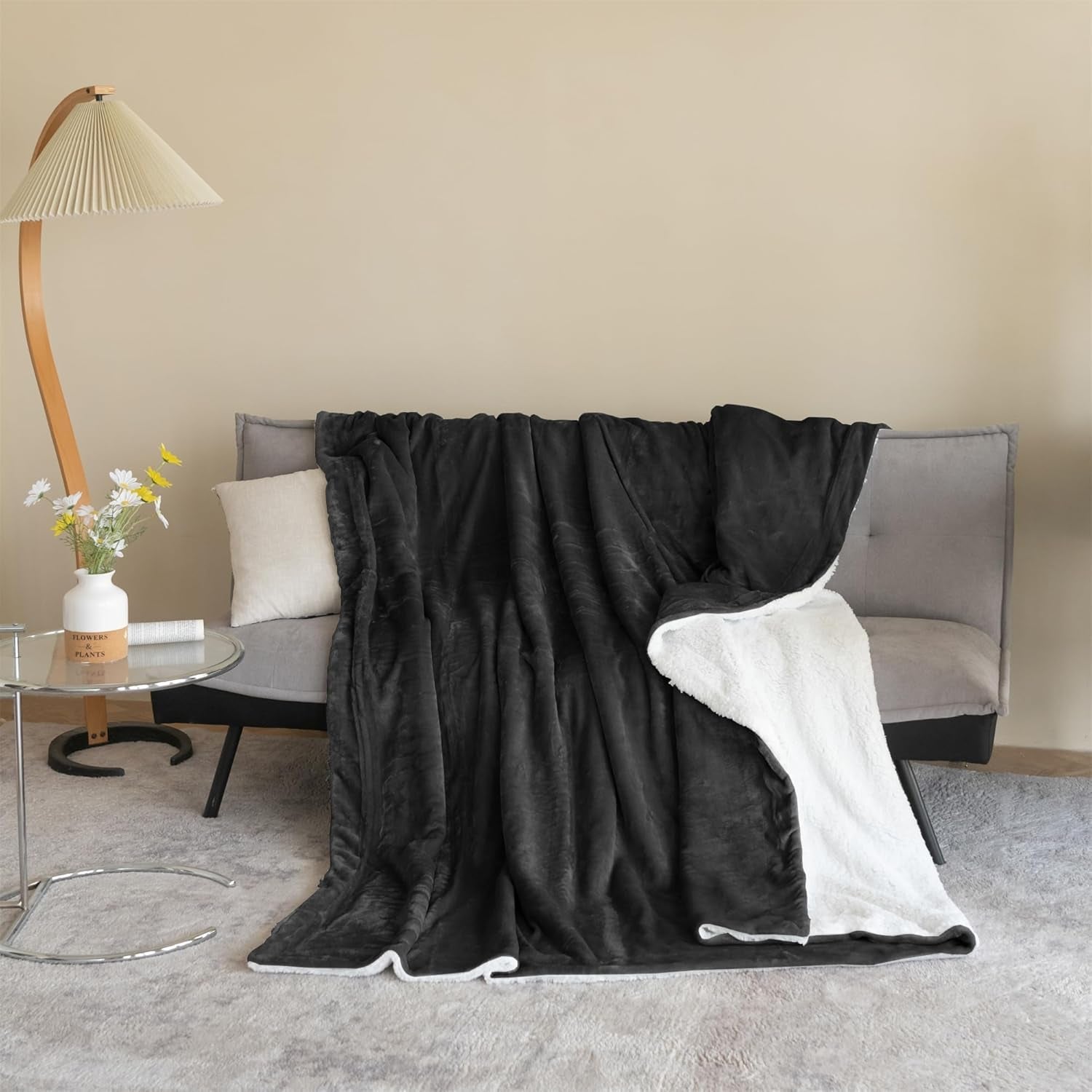 Coperta accogliente 150X200 cm Coperta in pile nera Coperta Sherpa vivente Coperta per divano Coperta per divano Calda invernale morbida (Nero, 150X200 cm) Letti e coperte Good Nite