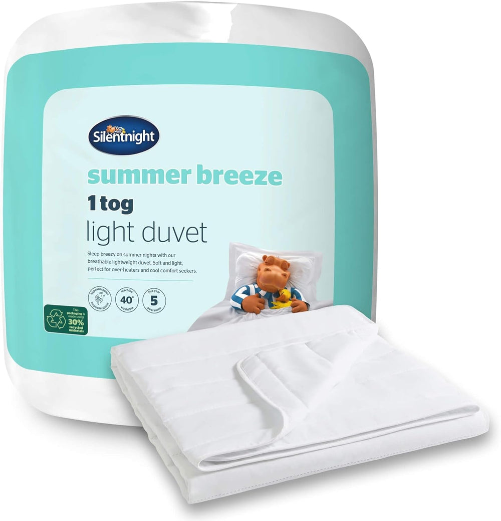 Silentnight Summer Breeze Piumino per Letto Singolo, 2,5 Tog, Piumino Estivo Leggero, Ideale per Notti Calde e Camere da Letto Calde, Ipoallergenico e Lavabile in Lavatrice, Letto Singolo, 200 X 135 Cm Naty Shop Trapunte e Trapunte 1 Tog, Letto Singolo Standard Bianco