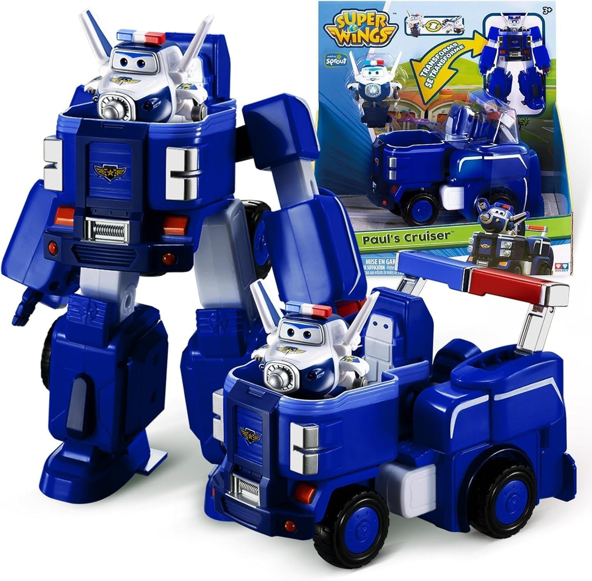 SUPER WINGS - VEICOLO ROBOT CONVERTIBILE "PAUL'S CRUISER" 18 Cm + 1 FIGURA 5 Cm - Macchinina e aereo Transform-A-Bots della serie animata - Giocattoli per bambini dai 3 anni Action figures Naty Shop Paul's Cruiser