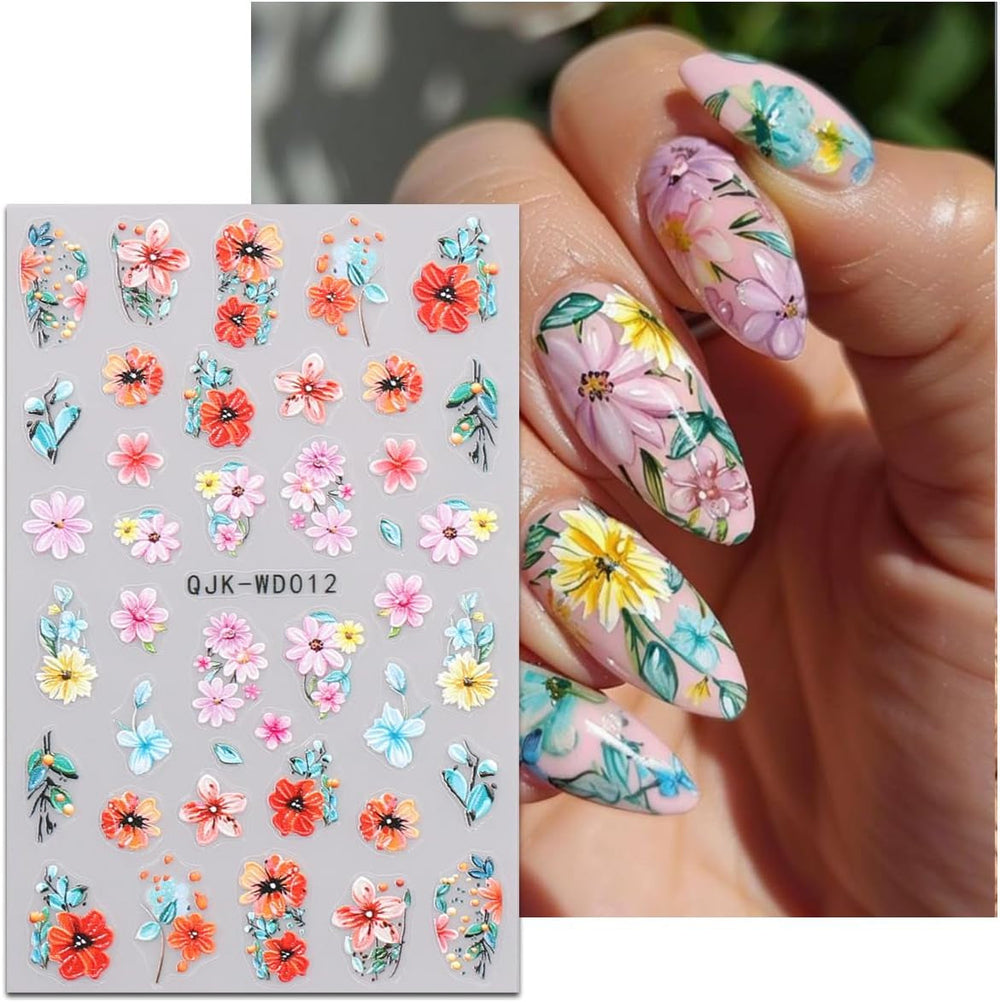 JMEOWIO Nagelsticker Blumen 6 Blatt Nail Art Sticker Selbstklebend Nagelaufkleber Sommer Blumen Dekoration Nageldesign Zubehör