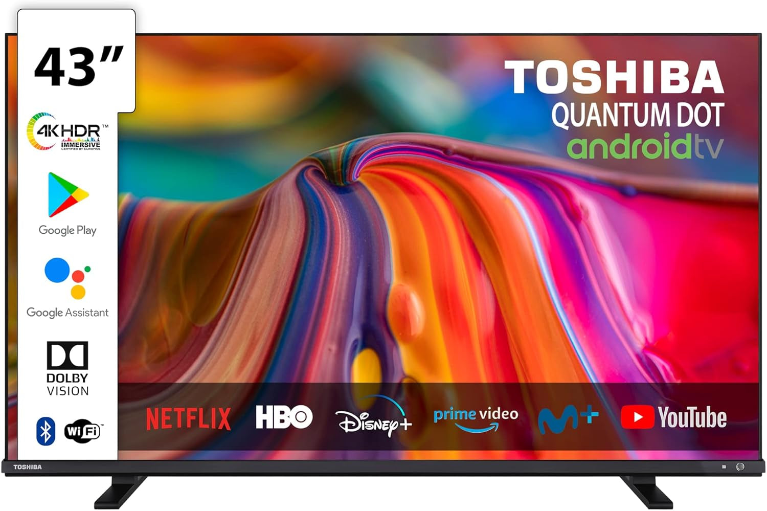 Toshiba, 43QA4163DG, 43 inch, QLED Quantum Dot Ultra HD (3840 x 2160), Asistent Google, Bluetooth, Netflix, Video, Chromecast