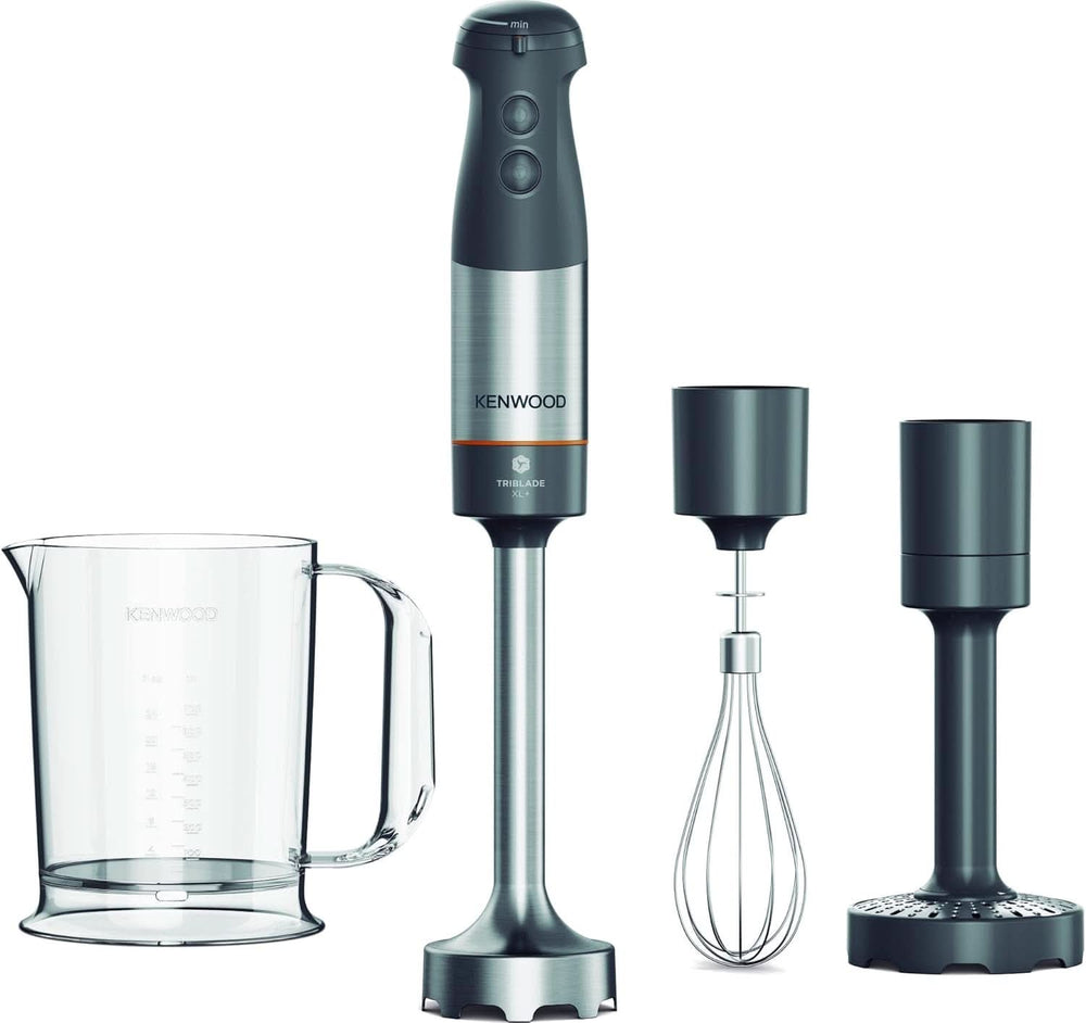 Kenwood Triblade XL Pro Stabmixer HBM80.322BK, 1200W, velocità variabile, Edelstahl(Pürierfuß), Schneebesen, Emulgieraufsatz, 500Ml Zerkleiner, 700 & 250Ml Becher, Spülmaschinenfeste Teile Bucatarie Naty Shop Grau Hbm60.007Gy