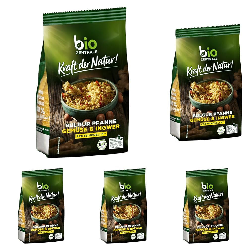 Biozentrale Bulgur in vaschetta con verdure e zenzero | 200 g perfetti per un pasto veloce da asporto | fonte di proteine ​​vegane | facile da preparare
