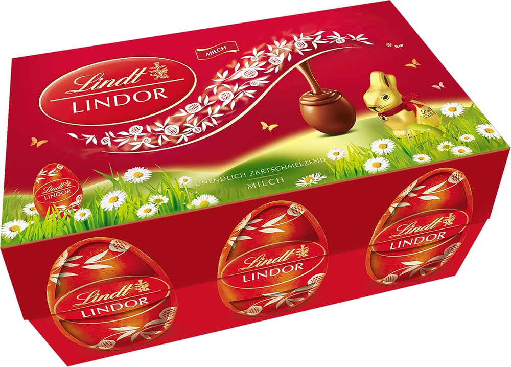 Mix Pasquale Lindt Cioccolato LINDOR | Scatola 144g | Uova LINDOR che si sciolgono in bocca in tre varianti: Cioccolato al latte, Cioccolato fondente, Nocciola | Cioccolato pasquale | Regalo di cioccolato | 1 confezione
