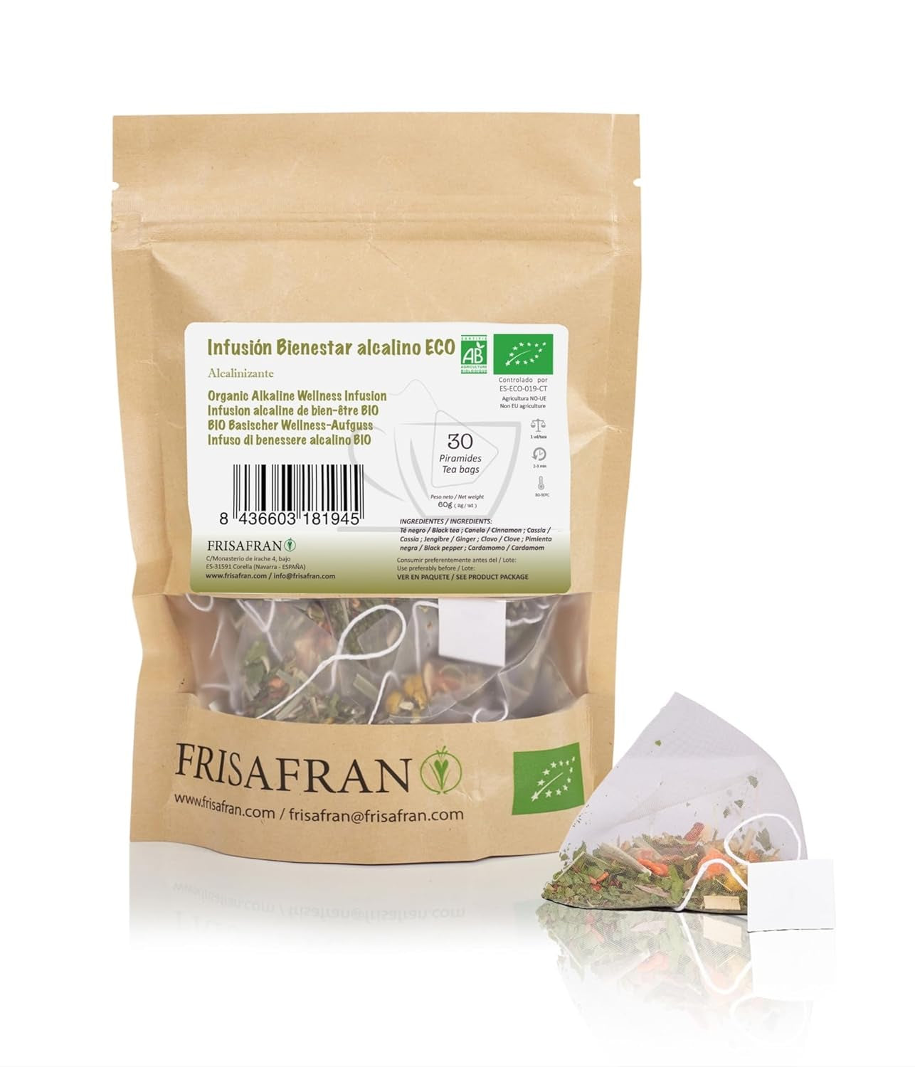 FRISAFRAN | Ceai verde organic Mint Gunpowder în piramide 30 unități | 60G | Antioxidant | Ceai verde japonez | Digestiv | Băutură răcoritoare | Infuzie de mentă | Ceai pur | Frunze de mentă | Cald-rece