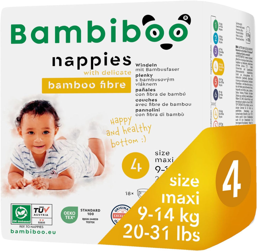 Bambiboo Mini Pannolini Usa E Getta Delicati sulla Pelle con Morbida Apertura Ombelicale in Fibra di Bambù - Pannolini per Neonati - Pannolini Usa e Getta per Neonati - Protezione della Pelle - Taglia 2, 25 pz