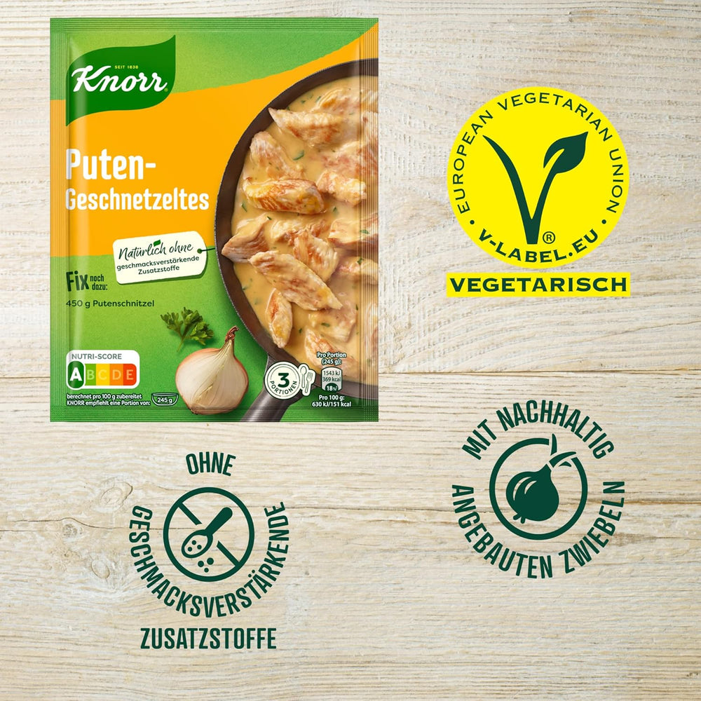 Knorr Fix Puten-Geschnetzeltes für ein leckeres Fleischgericht ohne geschmacksverstärkende Zusatzstoffe 3 Portionen