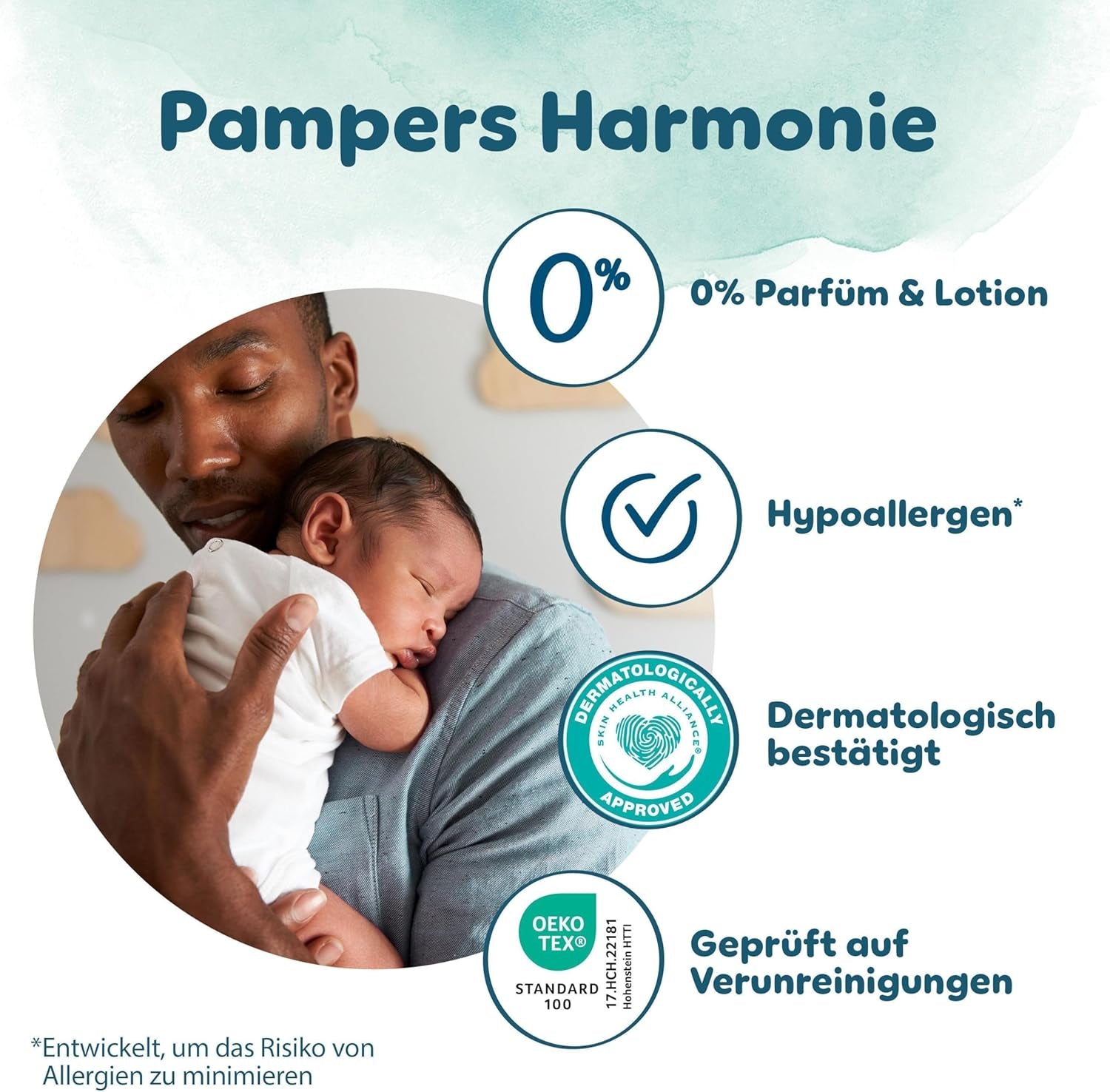 Pannolini Pampers Harmony taglia 1, 180 pannolini, 2kg-5kg, protezione delicata della pelle con protezione Pampers al 100%