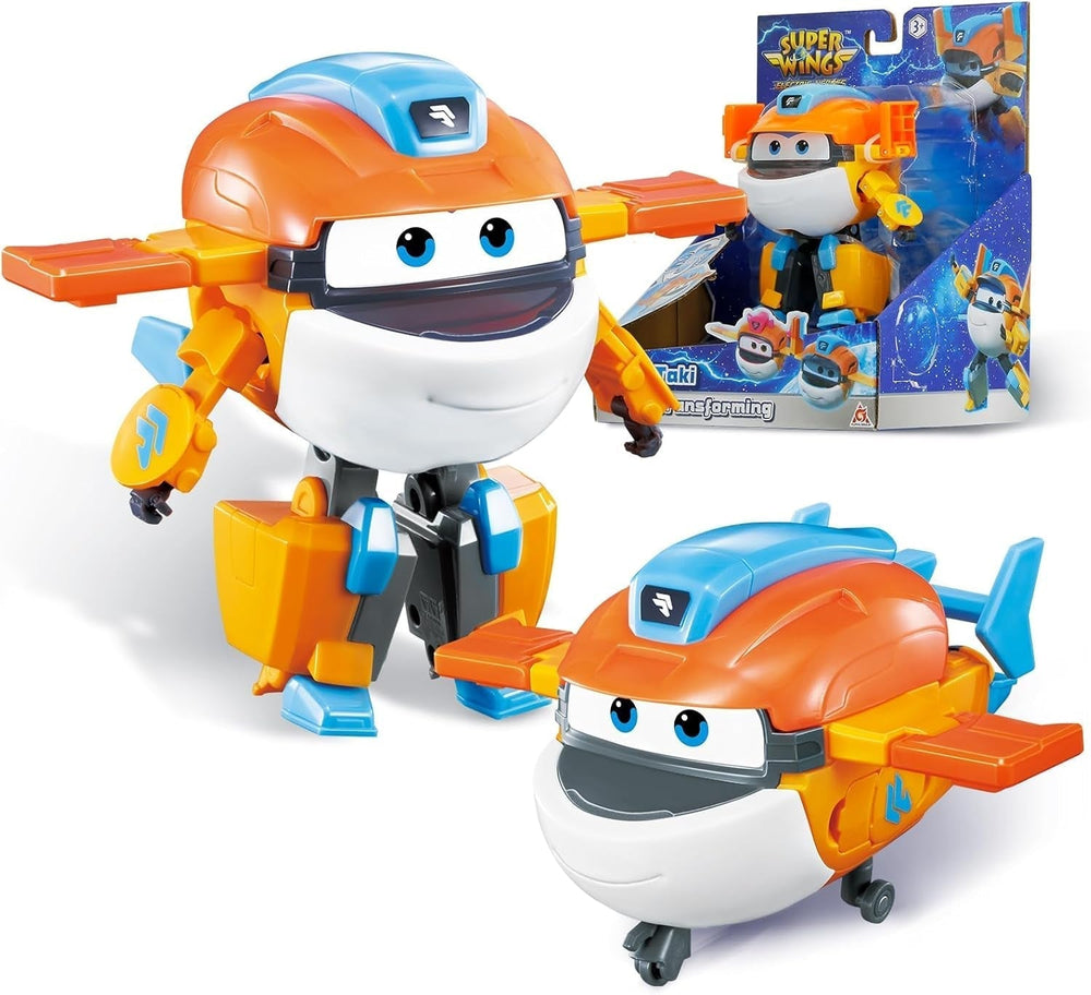 Aereo di trasformazione Super Wings Traver sovralimentato, ca. Figura da gioco per bambini di grandi dimensioni da 12,7 cm Figura di aeroplano giocattolo e robot per ragazzi e ragazze sopra i 3 anni Figure d'azione in argento Naty Shop Taki
